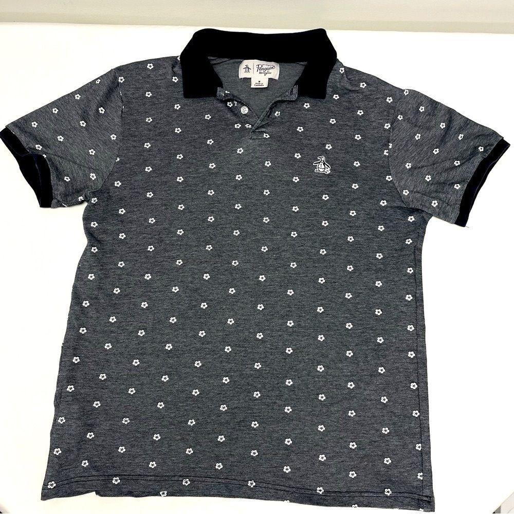 Original Penguin Polo Shirt Navy White Flowers Collared Men's Size Medium